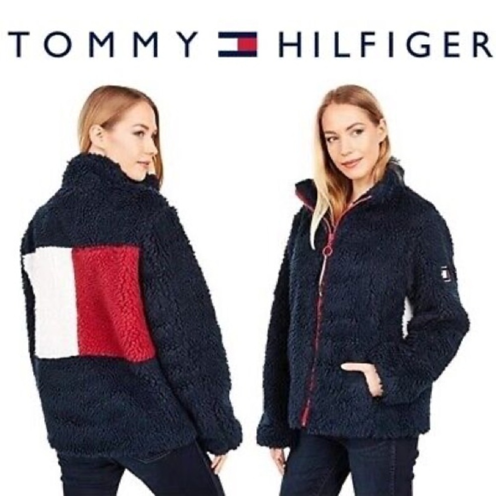 NWT Tommy Hilfiger Women's Sz XL Navy Logo Sherpa Jacket